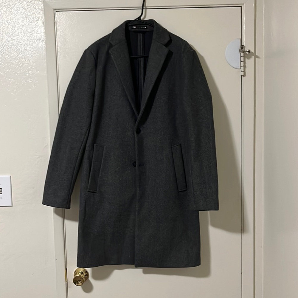 Zara Mens Grey Stretch Trench Coat Size M
